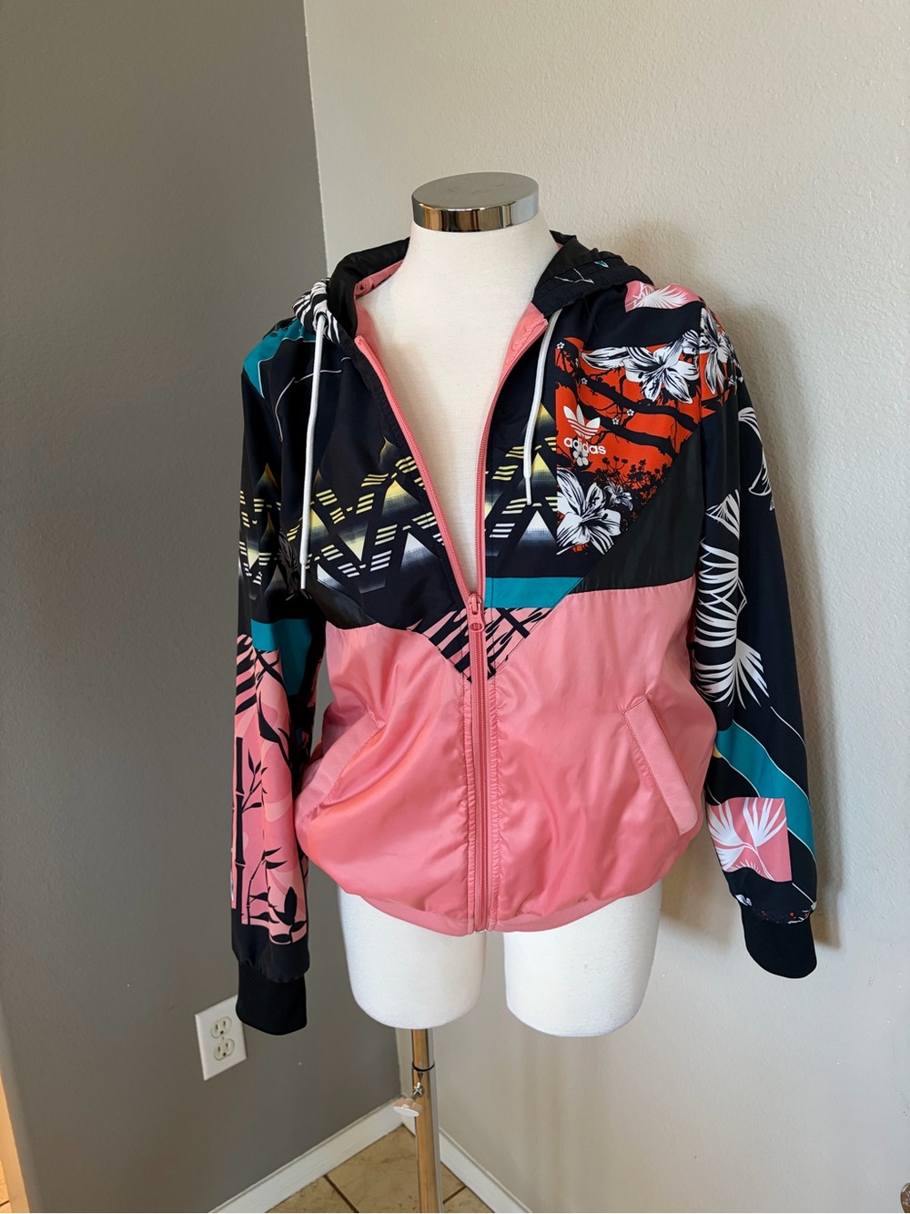 adidas Pink, Black & Teal Floral-Print Bomber Jacket